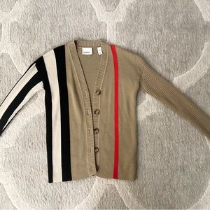 Burberry Beige Cardigan with Red and Black Details